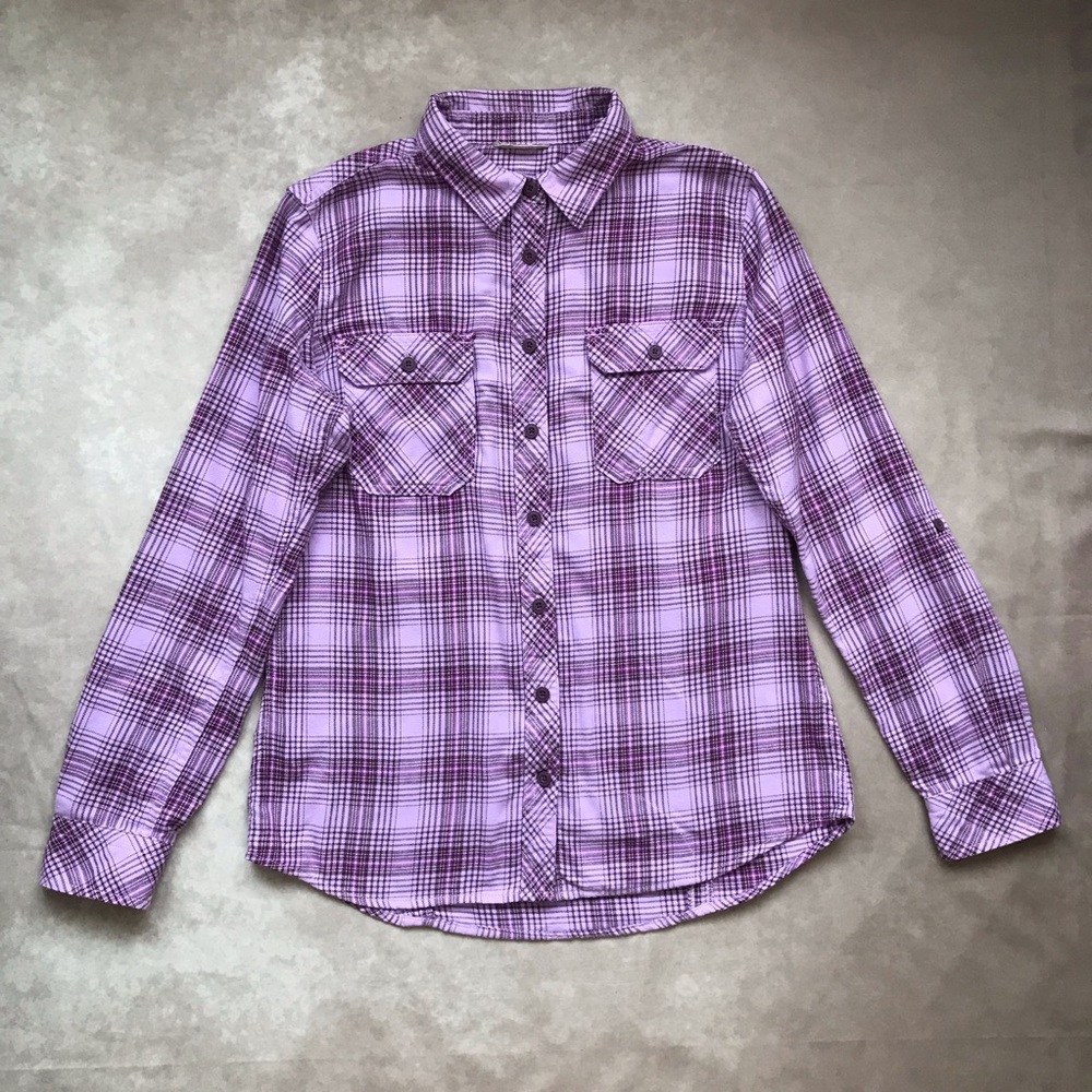 Duluth Trading Company Purple Lilac Lavender Violet Plaid Flannel Soft Comfy S